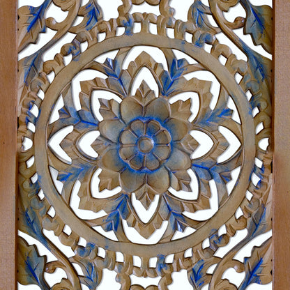 Carved Decorative Panel "Amara" - Blue & Natural Wash - 40 Inches