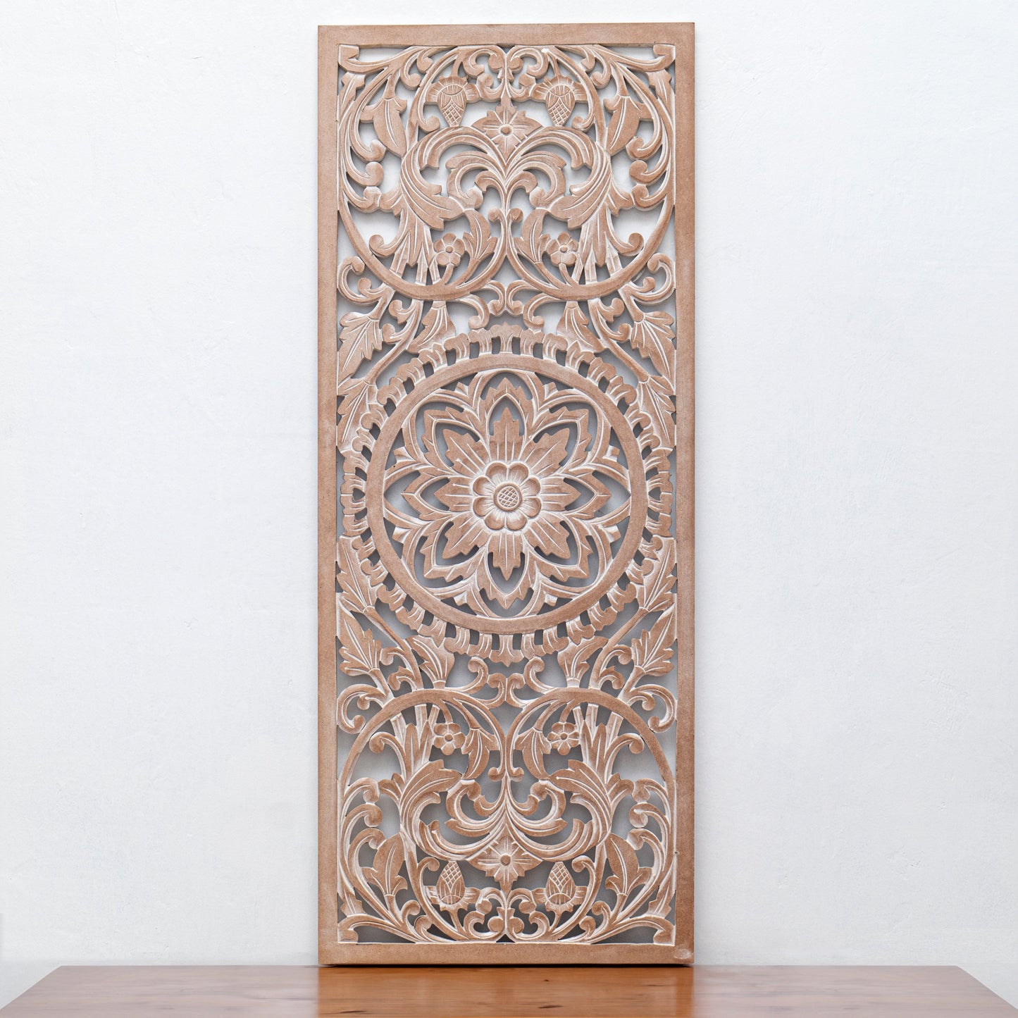 Carved Decorative Panel "Amara"  - Antic Wash - 40 x 15 Inches