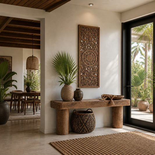 Carved Decorative Panel "Amara" - Natural Brown - 40 x 15 Inches