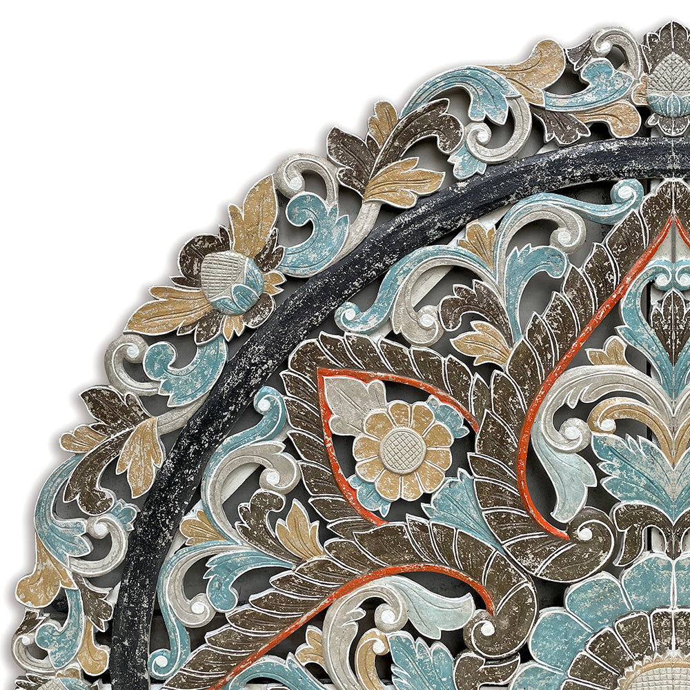 Carved Bed Headboard "Ayunina" - Multicolor Pastel