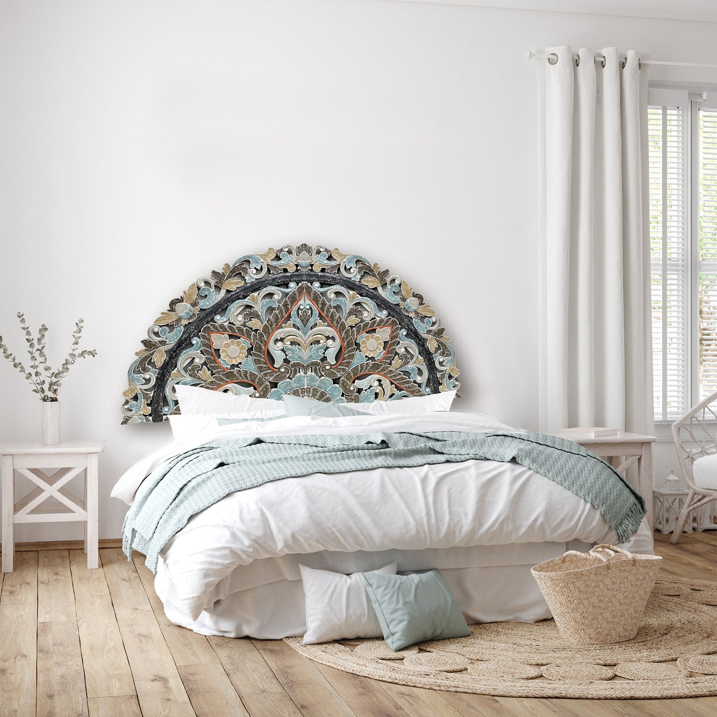 Carved Bed Headboard "Ayunina" - Multicolor Pastel