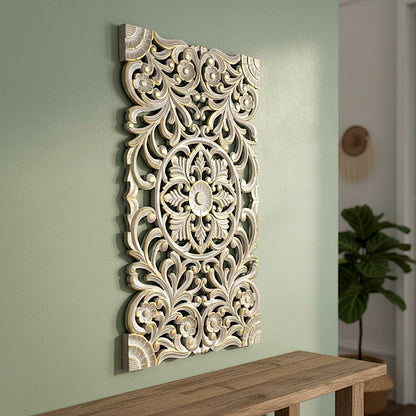 Carved Decorative Panel "Azalea" - Gold Antic Wash - 40 x 23 Inches
