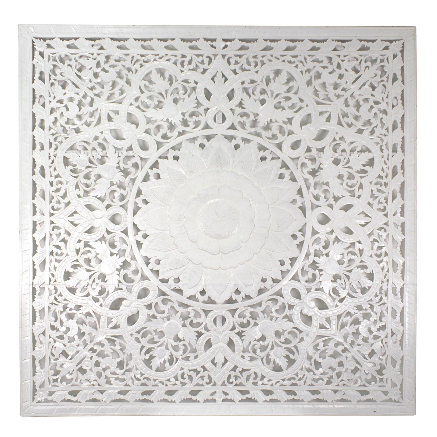 Carved Full Bed Headboard "Raflessia" - White