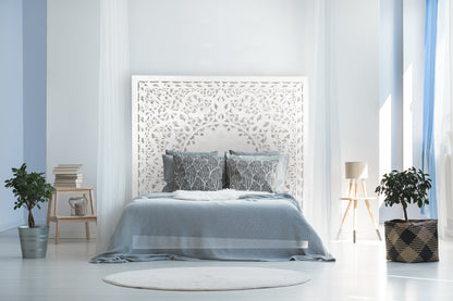 Carved Full Bed Headboard "Raflessia" - White