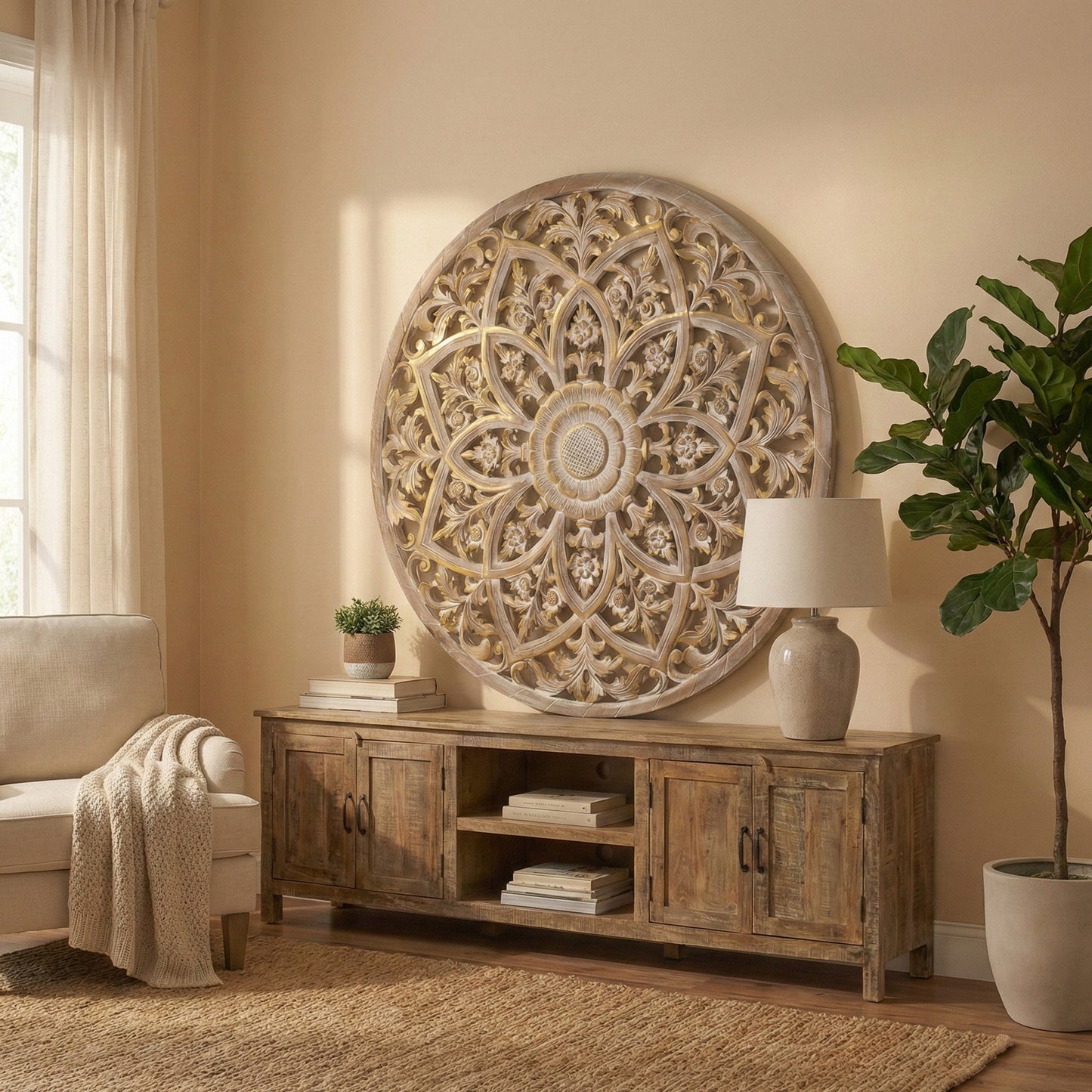 Carved Decorative Mandala  "Bunga" - 40 Inches