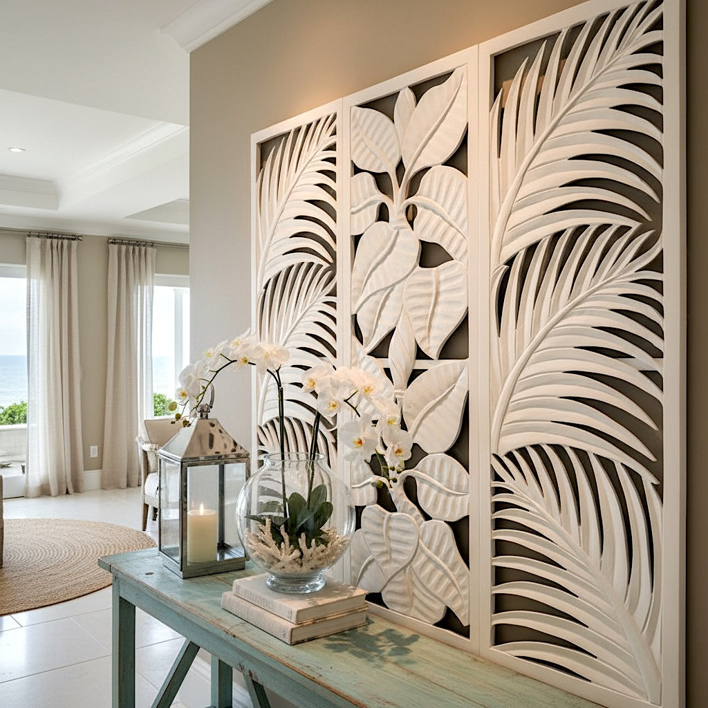 Carved Decorative Panel "Candidasa" in White - 40 x 40 Inches