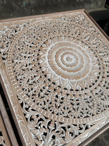 Carved Full Bed Headboard "Cendana" in Antique Wash