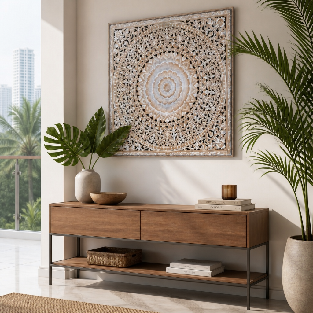 Carved Decorative Panel "Cendana" - Antic Wash - 43 x 43 Inches