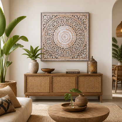 Carved Decorative Panel "Cendana" - Antic Wash - 43 x 43 Inches