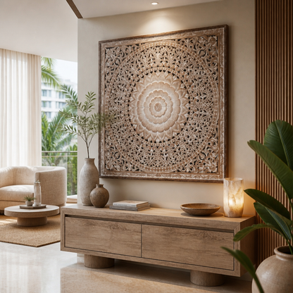Carved Decorative Panel "Cendana" - Antic Wash - 43 x 43 Inches