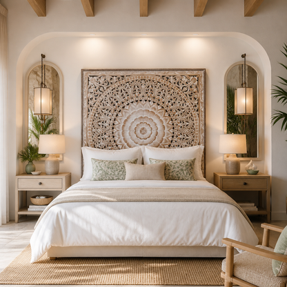 Carved Full Bed Headboard "Cendana" - Antique Wash