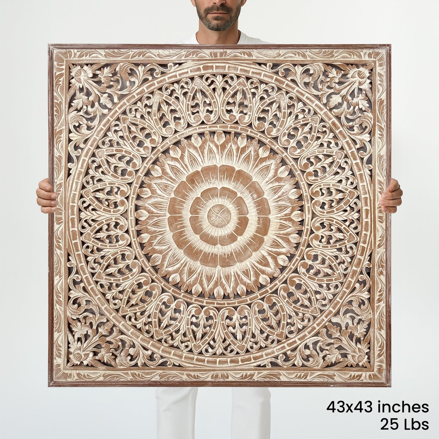 Carved Decorative Panel "Cendana" - Antic Wash - 43 x 43 Inches