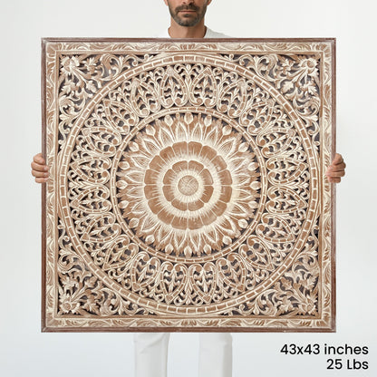 Carved Decorative Panel "Cendana" - Antic Wash - 43 x 43 Inches