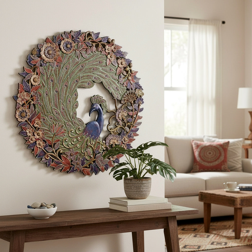 Carved Decorative Panel "Cendrawasih" - Multicolour - 39 Inches