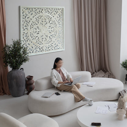Carved Decorative Panel "Ceningan" - 40x40 inches - White Wash