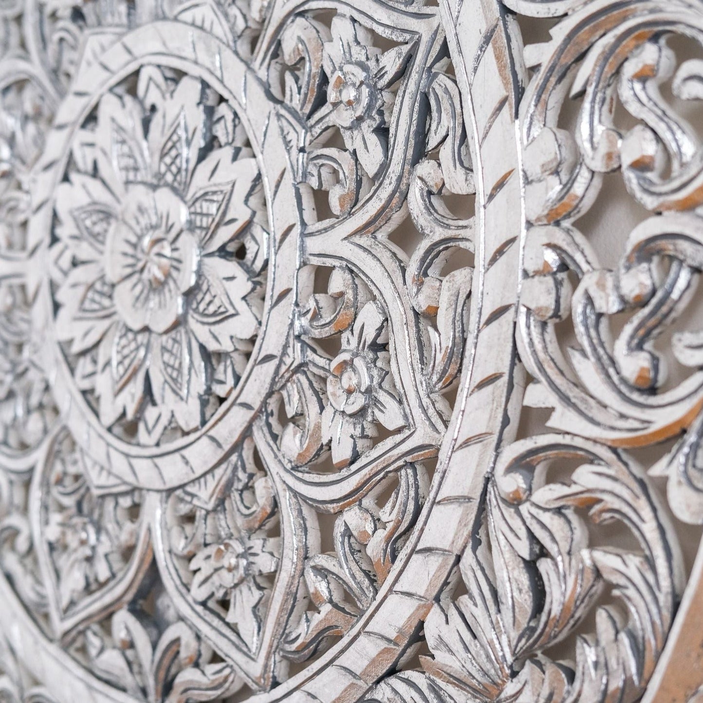 Carved Decorative Panel "Cenik" - 39 x 39 Inches - Silver Wash