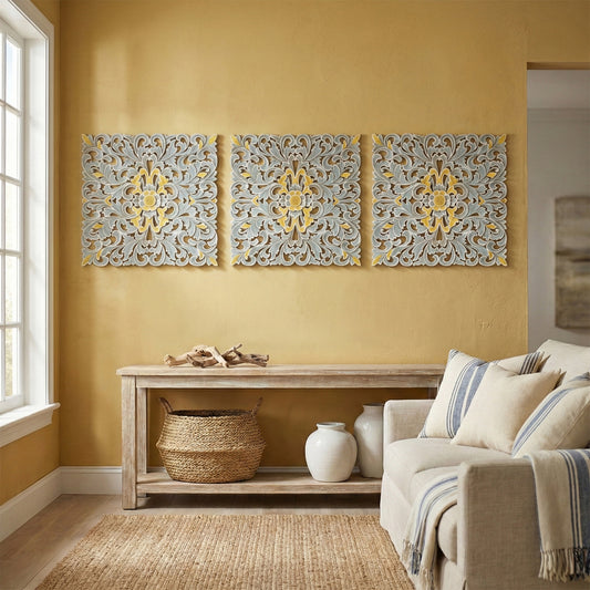 Carved Decorative Panel "Dahlia" - 24 x 24 Inches - Multicolor