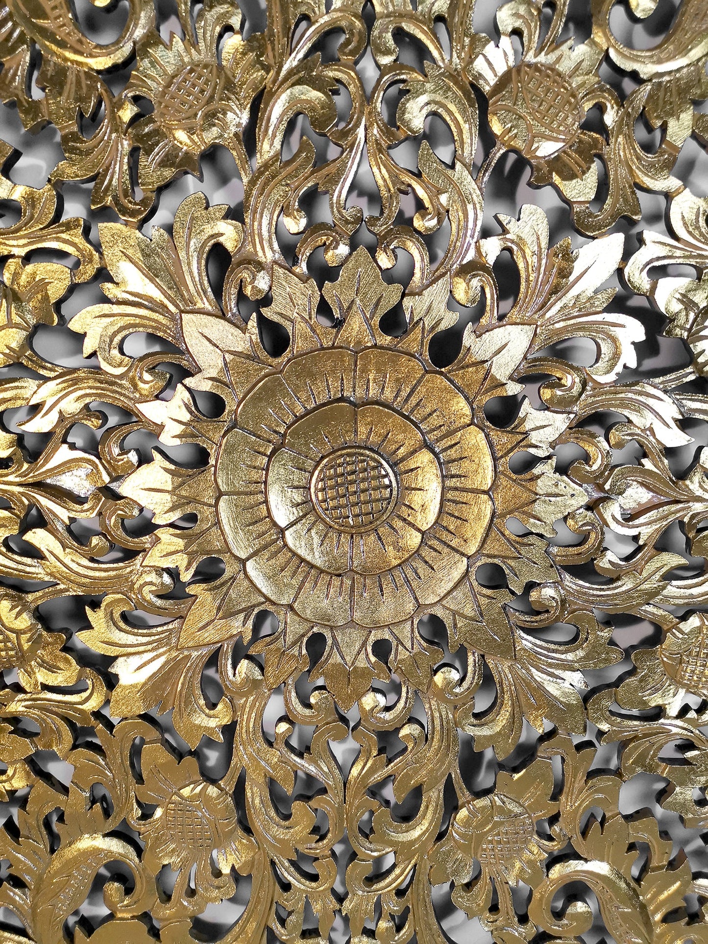 Carved Decorative Panel "Lily" - Gold & Black - 39 x 39 Inches