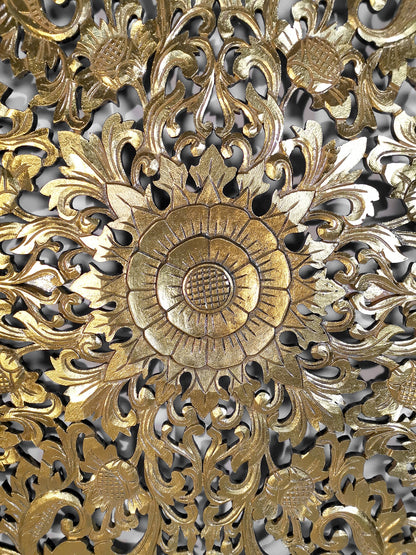 Carved Decorative Panel "Lily" - Gold & Black - 39 x 39 Inches