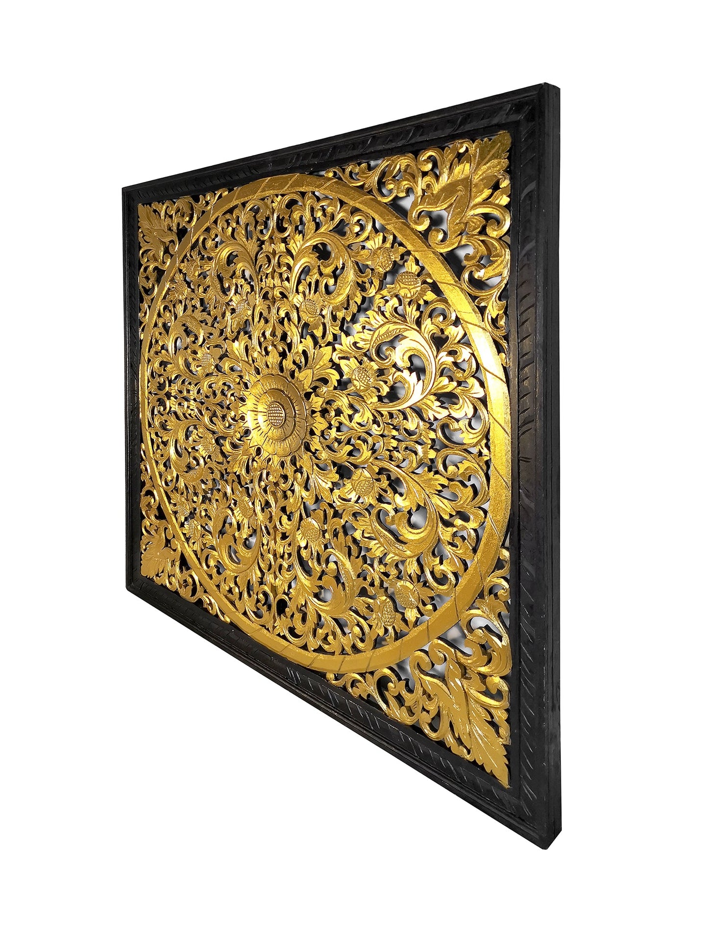 Carved Decorative Panel "Lily" - Gold & Black - 39 x 39 Inches