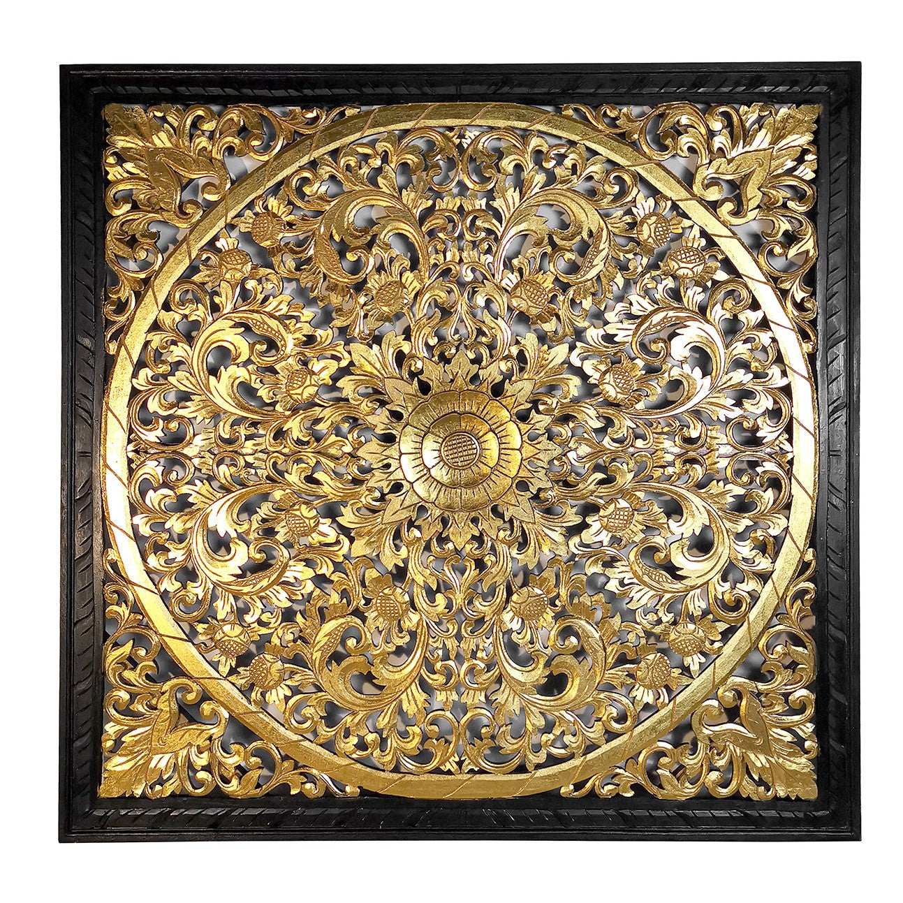 Carved Decorative Panel "Lily" - Gold & Black - 39 x 39 Inches