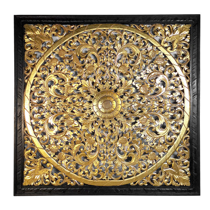 Carved Decorative Panel "Lily" - Gold & Black - 39 x 39 Inches