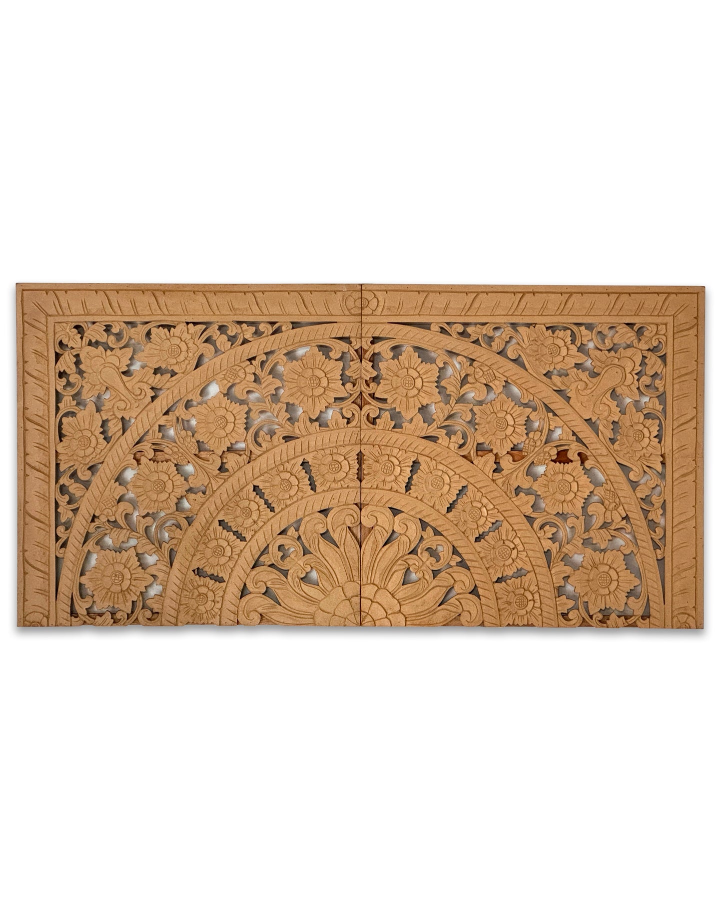 Carved Half Bed Headboard "Dianna" - Natural Brown