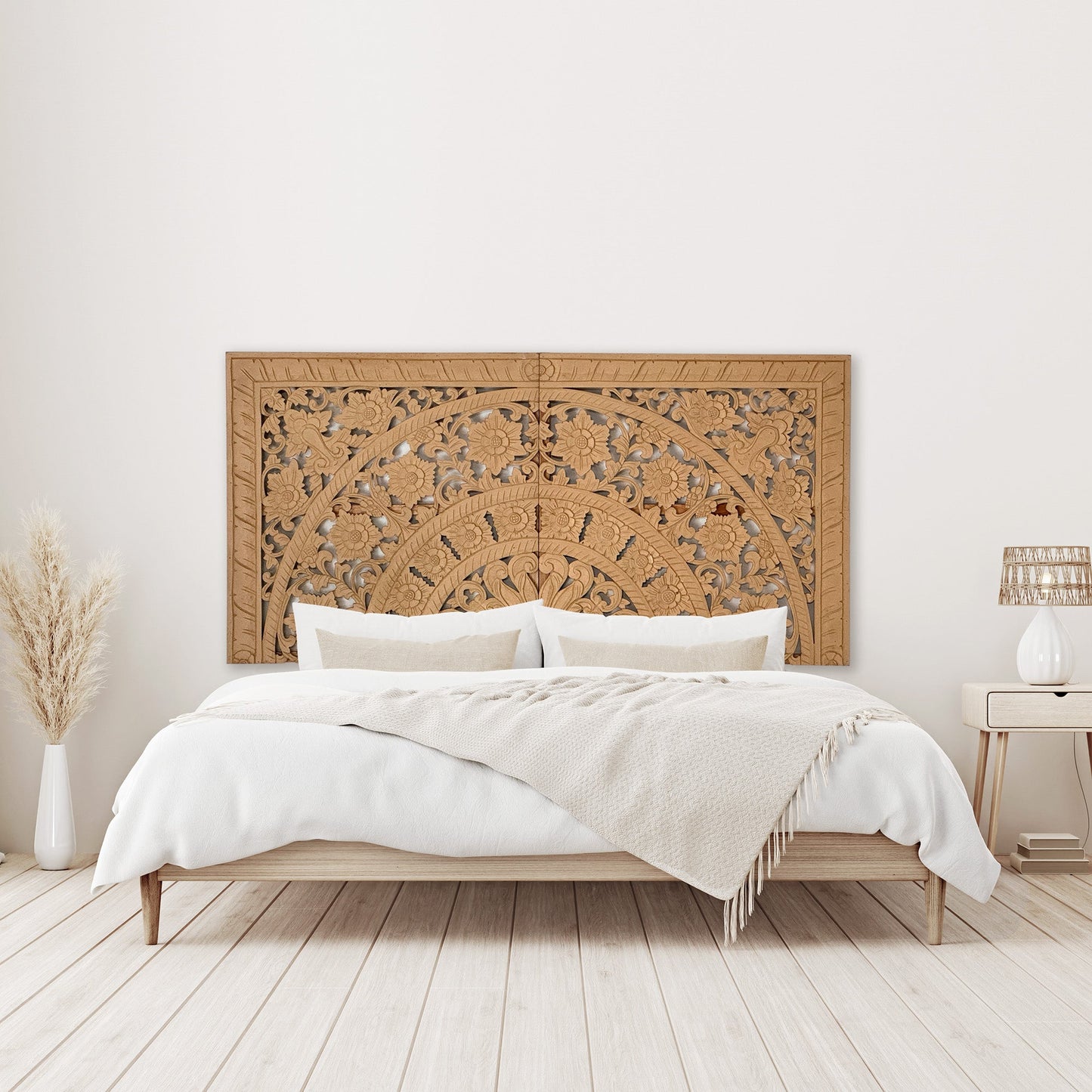 Carved Half Bed Headboard "Dianna" - Natural Brown