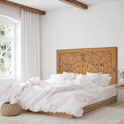 Carved Half Bed Headboard "Dianna" - Natural Brown
