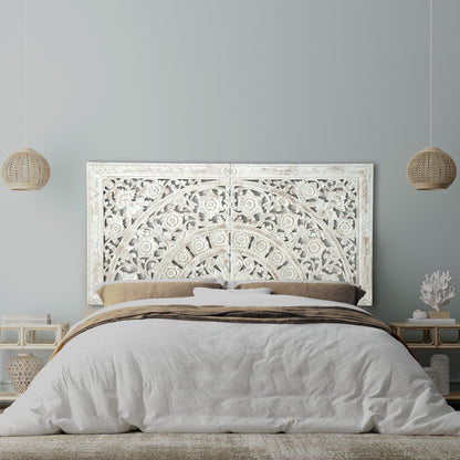 Carved Half Bed Headboard "Dianna" White Wash