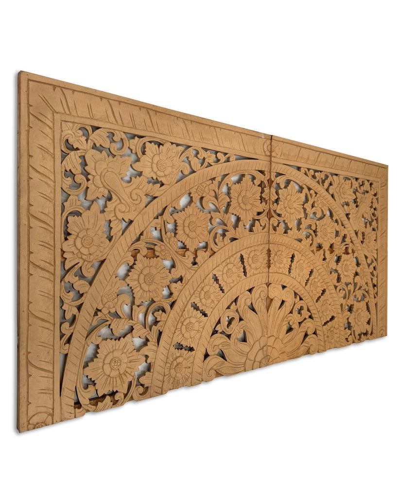 Carved Half Bed Headboard "Dianna" - Natural Brown