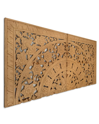 Carved Half Bed Headboard "Dianna" - Natural Brown