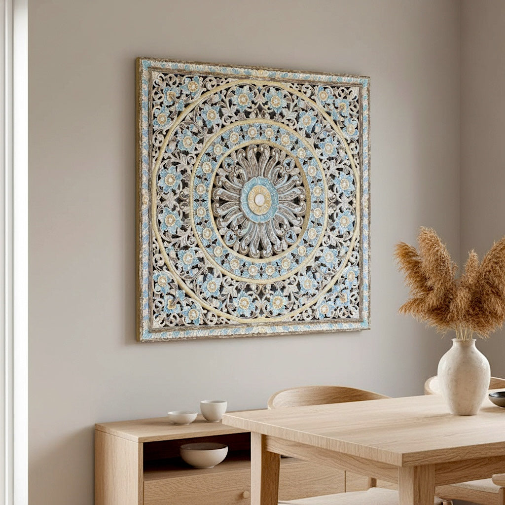 Carved Decorative Panel "Dianna" - Pastel Blue - 40 Inches