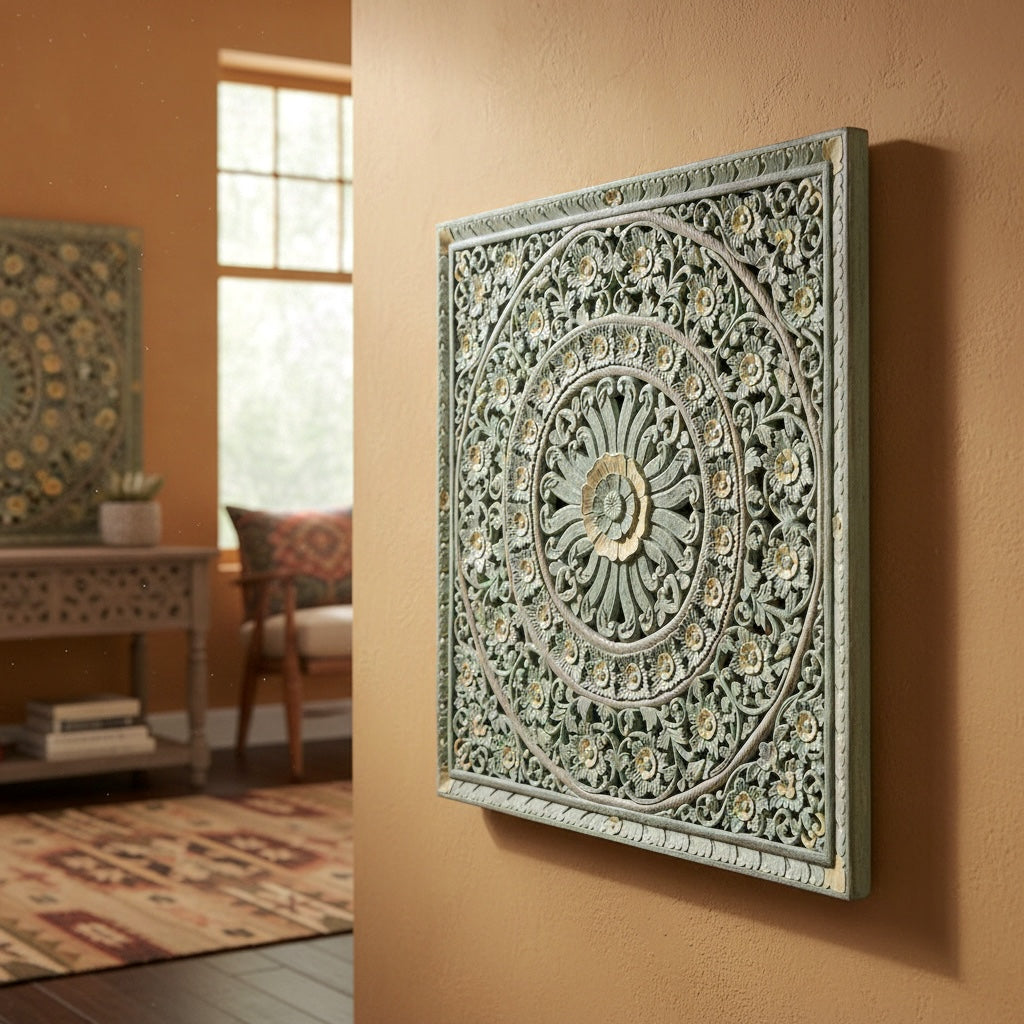 Carved Decorative Panel "Dianna" - Multicolor Pastel Green - 40 Inches