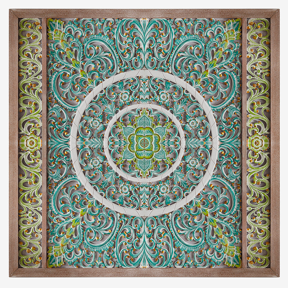 Carved Full Bed Headboard "Emerald" - Multicolor Green