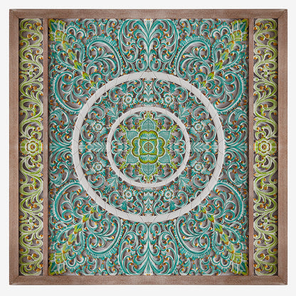Carved Full Bed Headboard "Emerald" - Multicolor Green