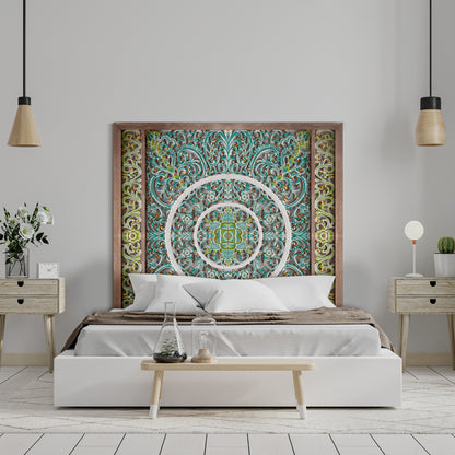 Carved Full Bed Headboard "Emerald" - Multicolor Green