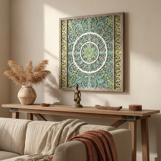 Carved Decorative Panel "Emerald" - 39 x 39 Inches - Multicolor Green