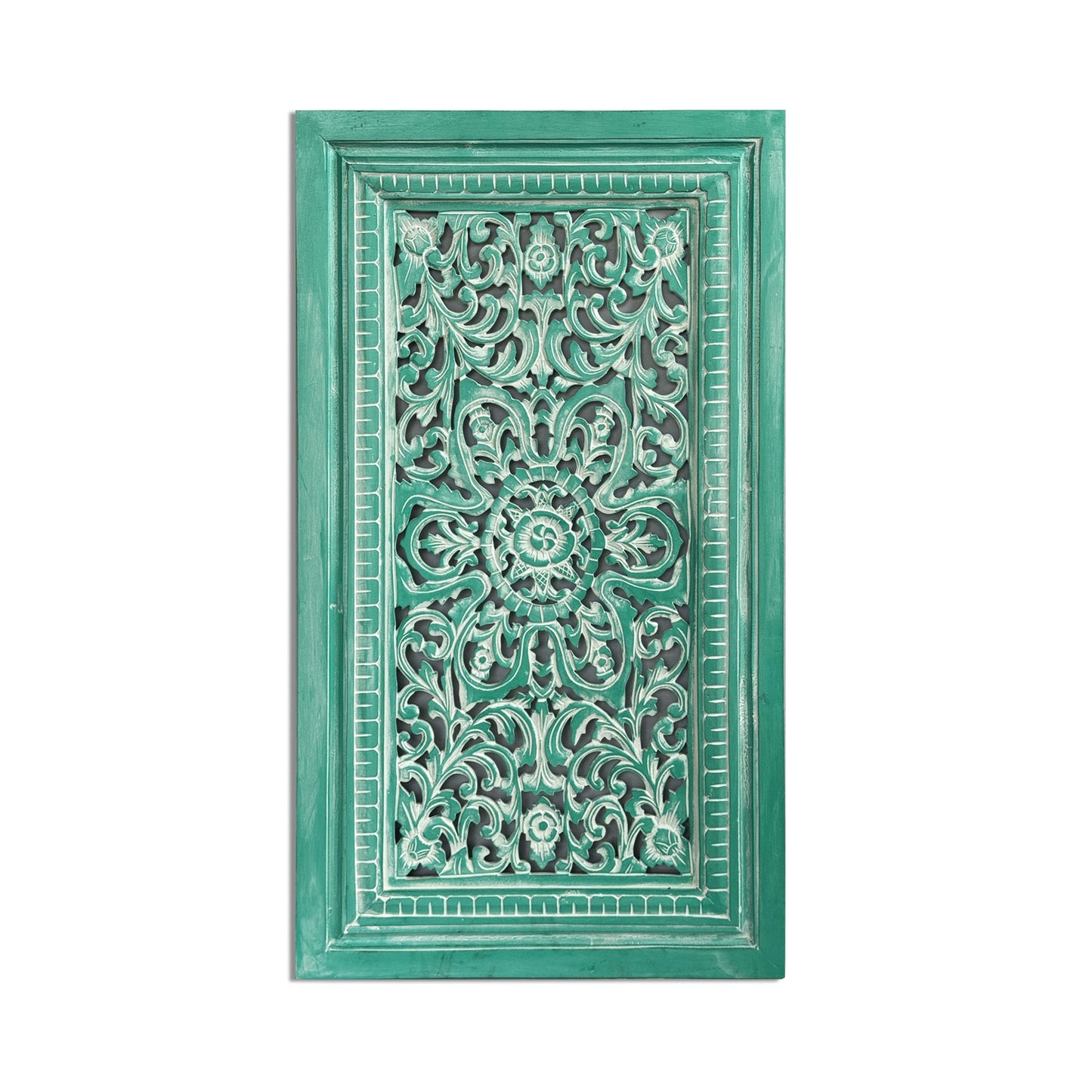 Carved Decorative Panel "Freesia" - Green Wash - 35 x 20 Inches