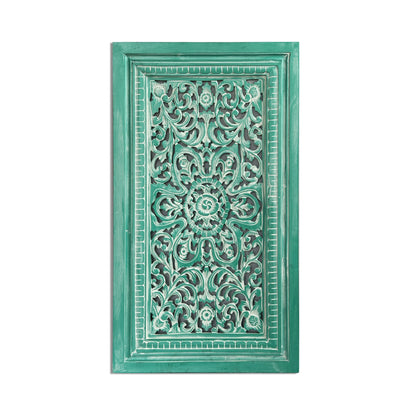 Carved Decorative Panel "Freesia" - Green Wash - 35 x 20 Inches