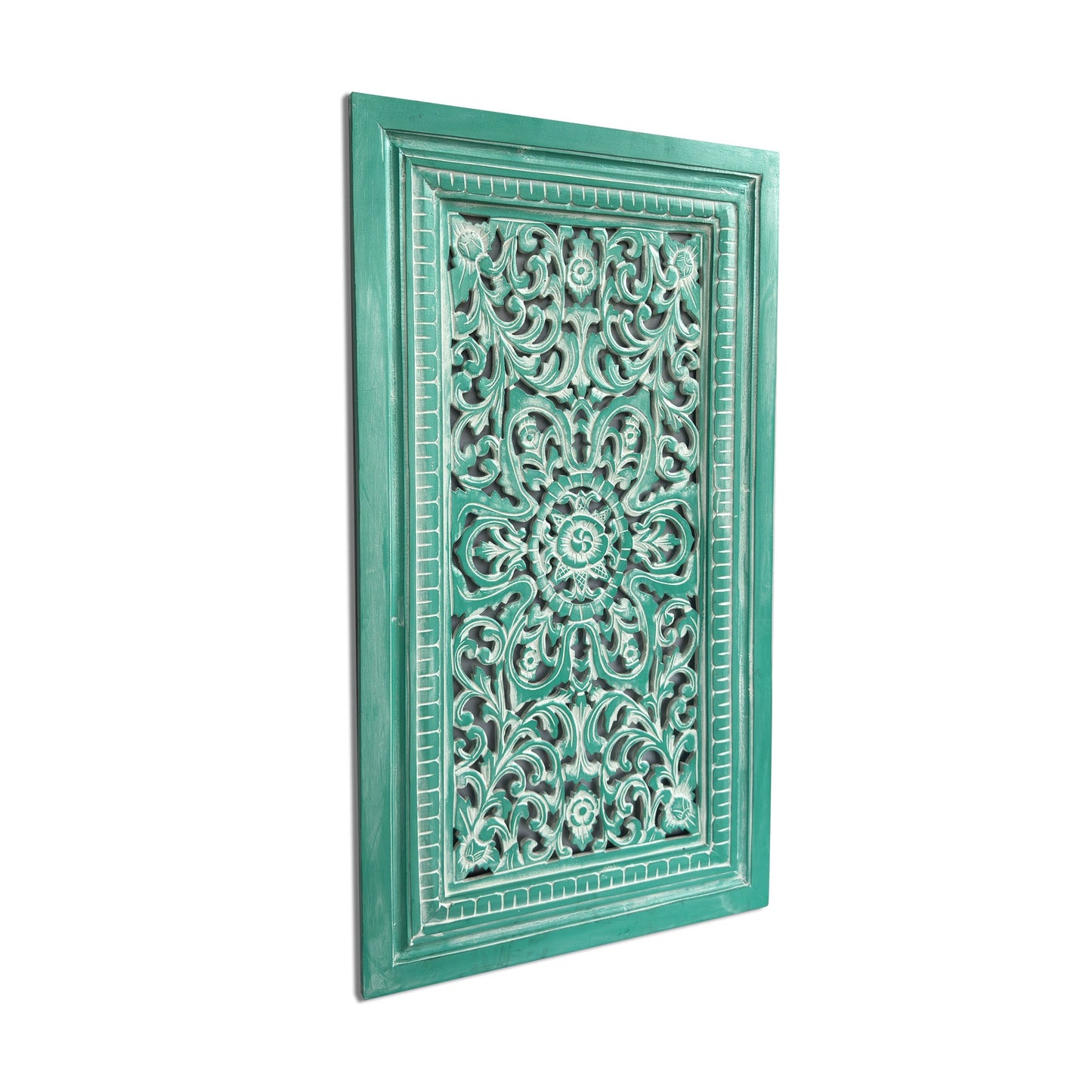 Carved Decorative Panel "Freesia" - Green Wash - 35 x 20 Inches