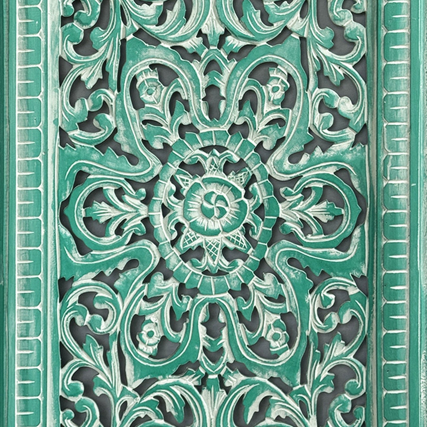 Carved Decorative Panel "Freesia" - Green Wash - 35 x 20 Inches