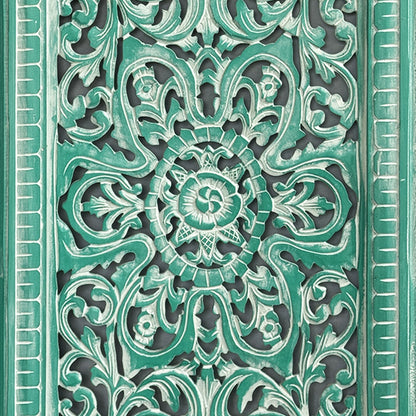 Carved Decorative Panel "Freesia" - Green Wash - 35 x 20 Inches