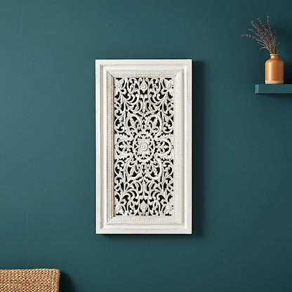 Carved Decorative Panel "Freesia" - White Wash - 35 x 20 Inches