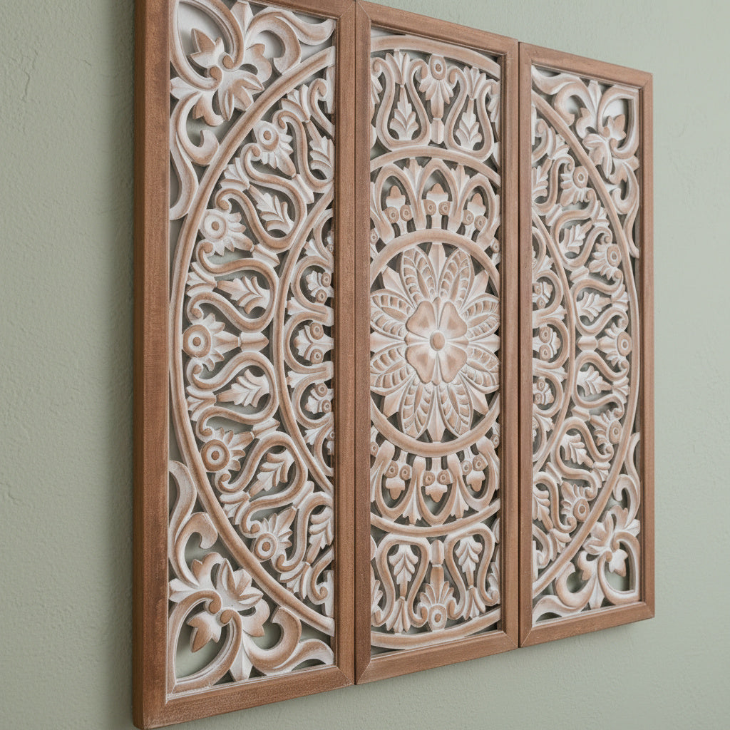 Carved Decorative Panel "Galungan" - Antic Wash - 39 x 39 Inches
