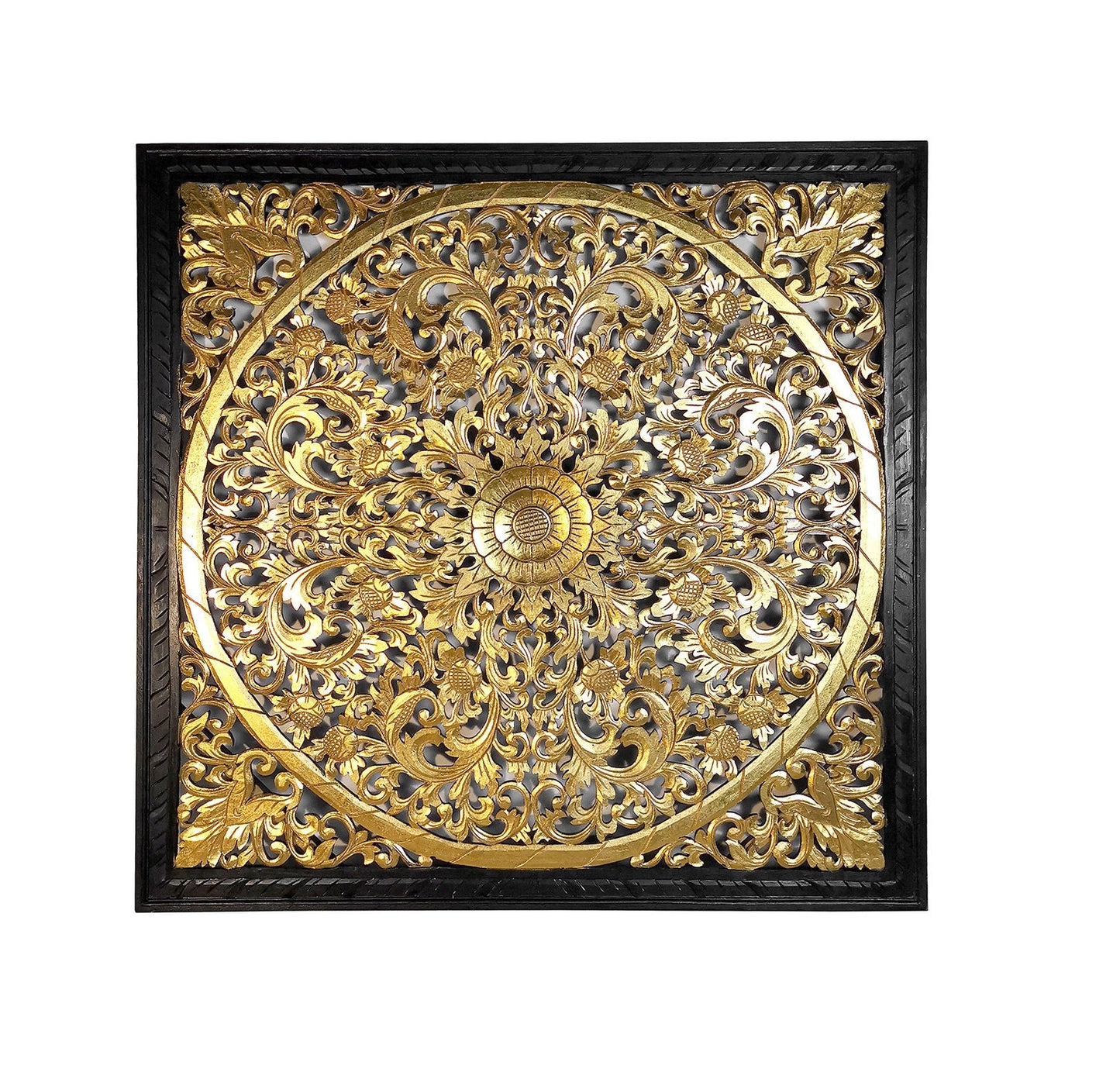 Carved Decorative Panel "Lily" - Gold & Black - 39 x 39 Inches