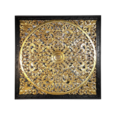 Carved Decorative Panel "Lily" - Gold & Black - 39 x 39 Inches