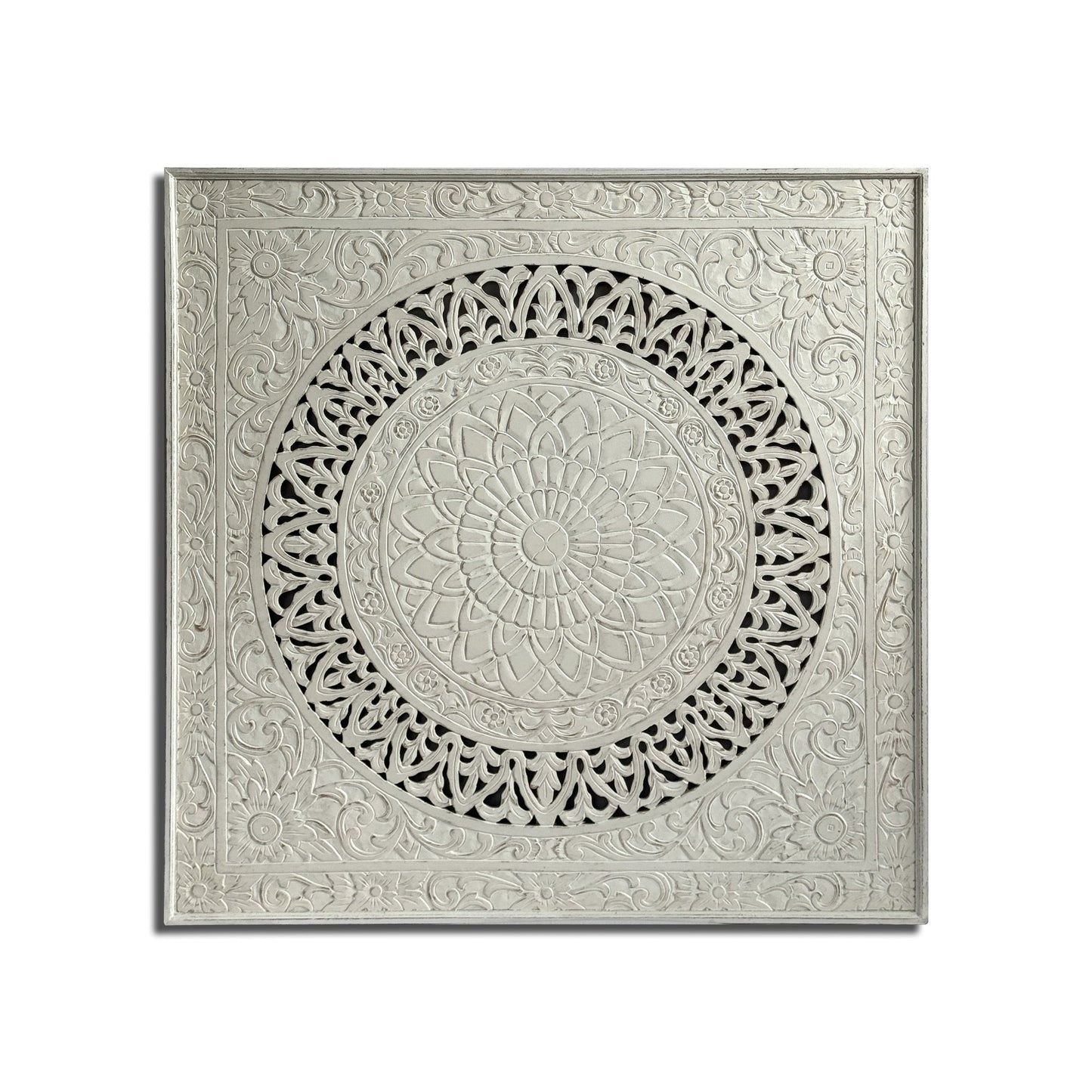 Carved Decorative Panel "Hati" - White Wash - 40 Inches