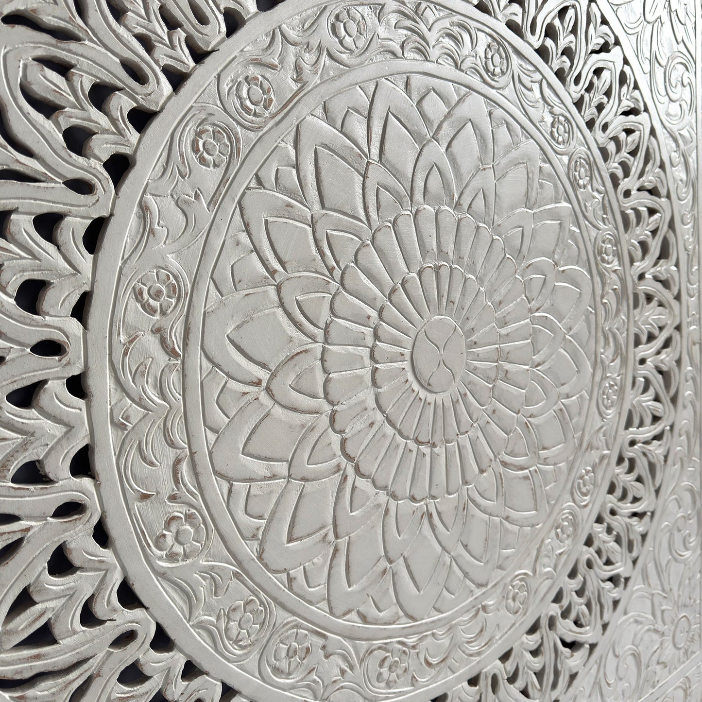 Carved Decorative Panel "Hati" - White Wash - 40 Inches