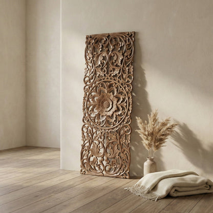 Carved Decorative Panel "Hebras" - Natural Brown - 40 Inches